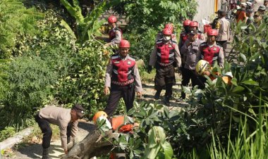 Tanggap Bencana, Polres Tuban Tangani Dampak Angin Puting Beliung