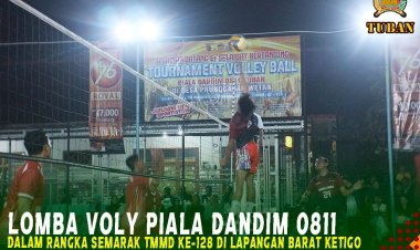 Semarak TMMD Ke-128 Kodim 0811 Tuban Menggelar Pertandingan Bola Voli Sekecamatan Semanding